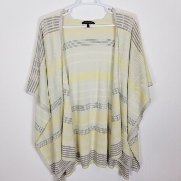 St. John Women Wool Cashmere Poncho Cardigan One Size Leather Trim Yellow Blue - Picture 1 of 4